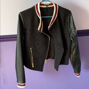 Express black lace jacket with faux leather